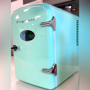 Teal mini fridge